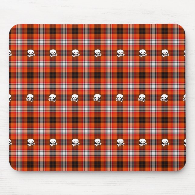 Skull und Crossbones Rot und Schwarz Kariert Mousepad (Vorne)