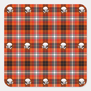 Skull und Crossbones Rot und Schwarz Kariert Quadratischer Aufkleber