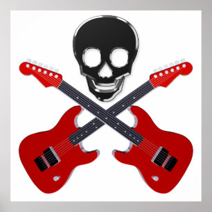 Skull und die gekreuzten Gitarren Poster