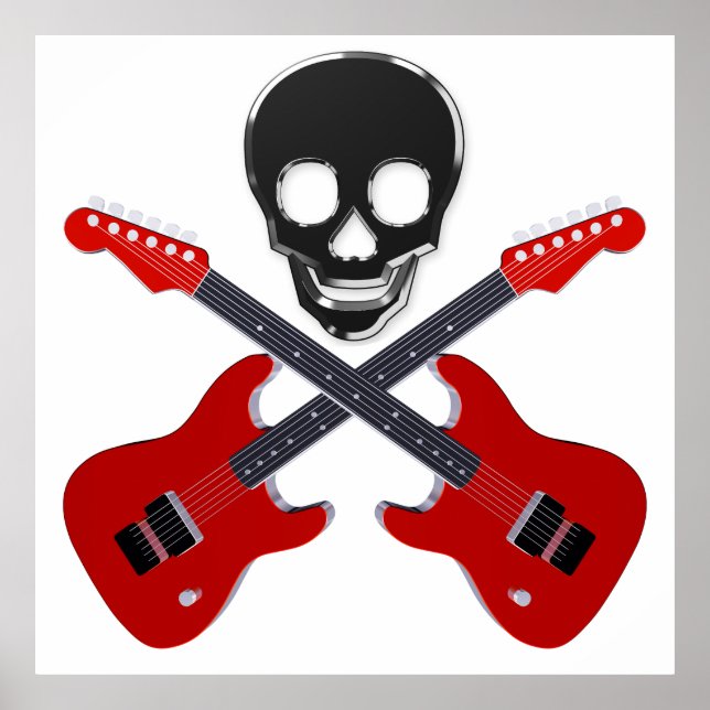 Skull und die gekreuzten Gitarren Poster (Vorne)