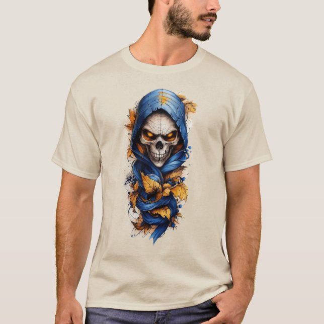 Skull und Herbst belassen Tattoo Style T - Shirt (Vorderseite)