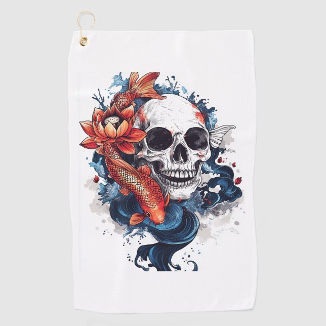 Skull und Koi Serenity Golfhandtuch (Vorderseite)