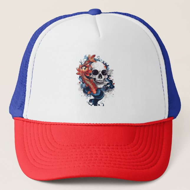 Skull und Koi Serenity Truckerkappe (Vorderseite)