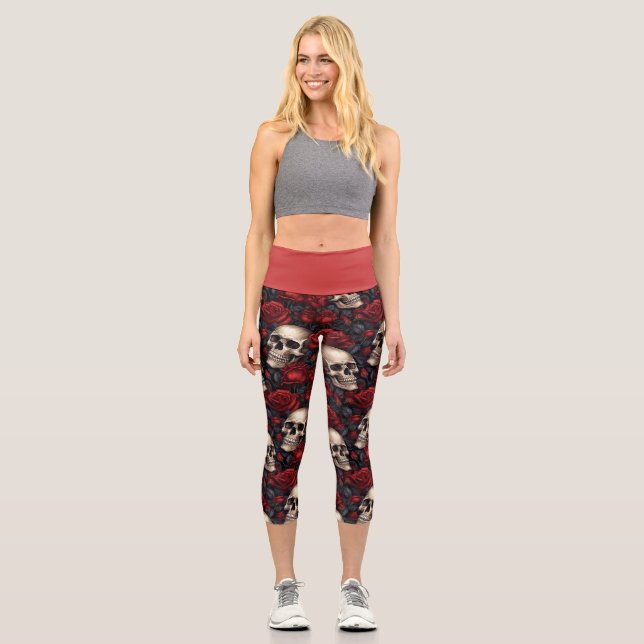 Skull und Rose Serie Design 10 Capri Leggings (Vorderseite)