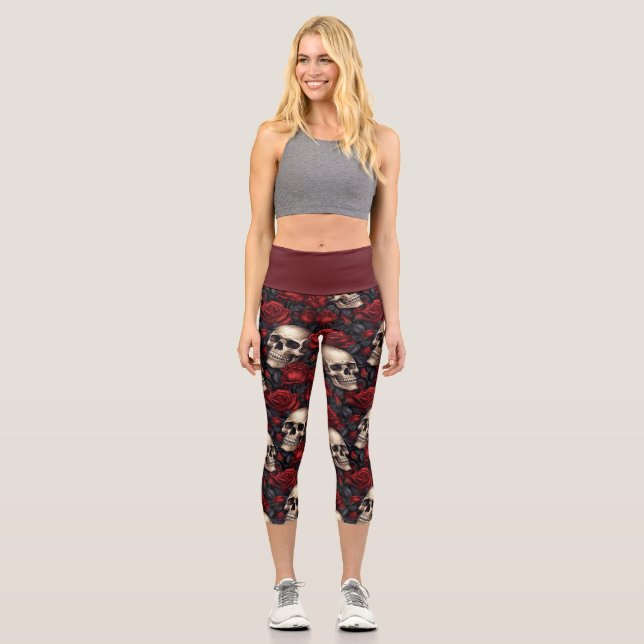 Skull und Rose Serie Design 10 Capri Leggings (Vorderseite)