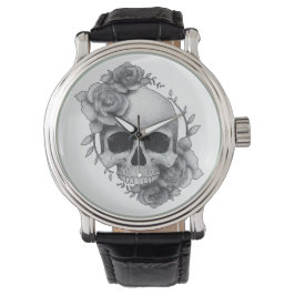 Skull und Rose Sketch Armbanduhr