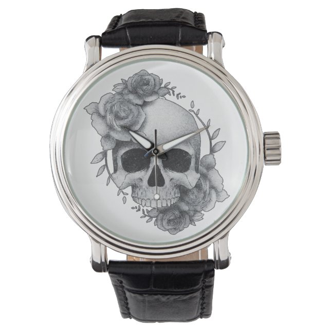 Skull und Rose Sketch Armbanduhr (Vorderseite)