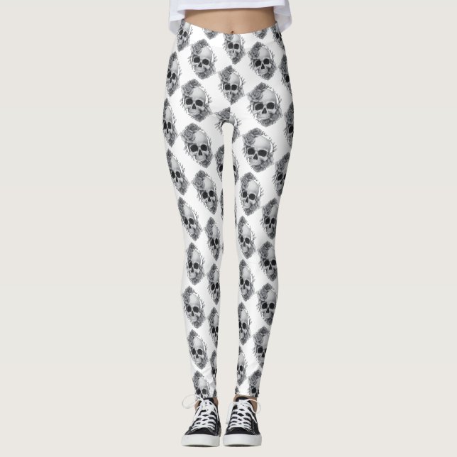 Skull und Rose Sketch Leggings (Vorderseite)