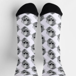 Skull und Rose Sketch Socken