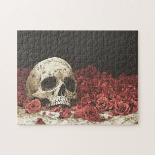 Skull und Rote Rosen Illustration Puzzle