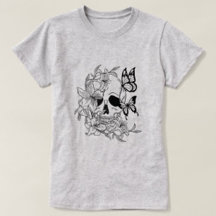 Skull- und Schmetterlingsdesign mit floralen Eleme T-Shirt