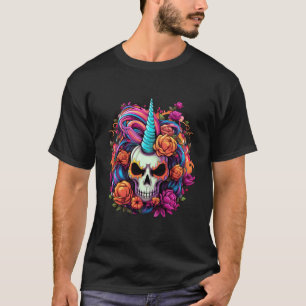 Skull Unicorn Mythische Kreaturen Art Tropischer E T-Shirt