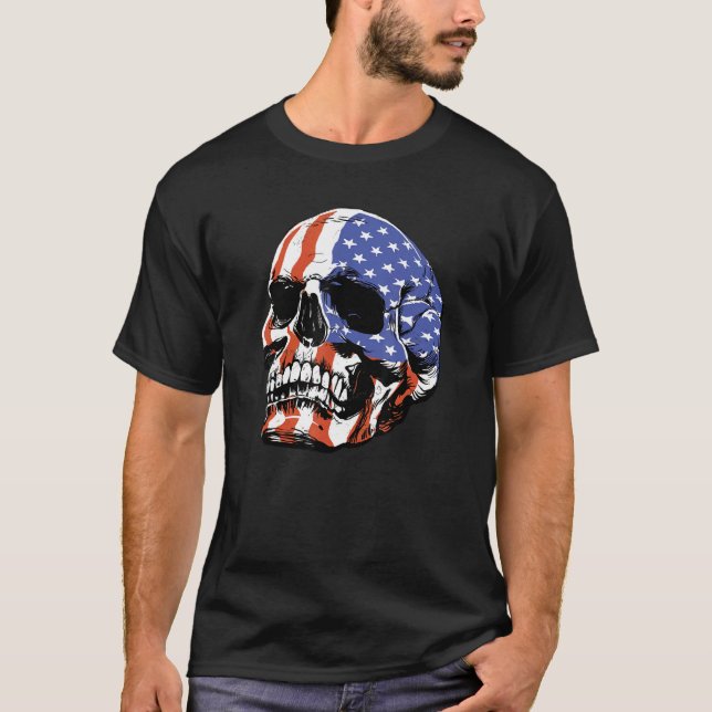 Skull USA Flag America T-Shirt (Vorderseite)