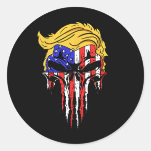 Skull Usa Flag Haar Funny President Geschenk Runder Aufkleber