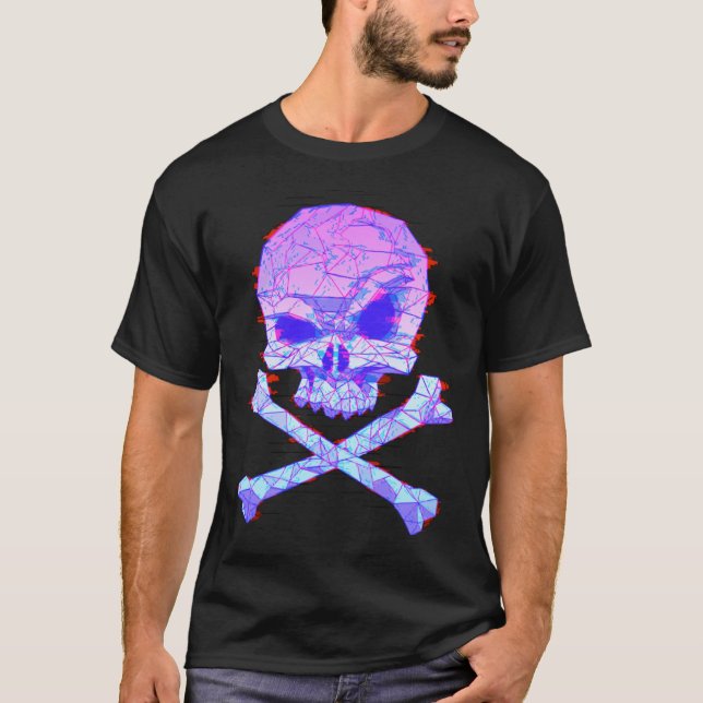 Skull Vaporwave ästhetischer Glitch Effekt T-Shirt (Vorderseite)