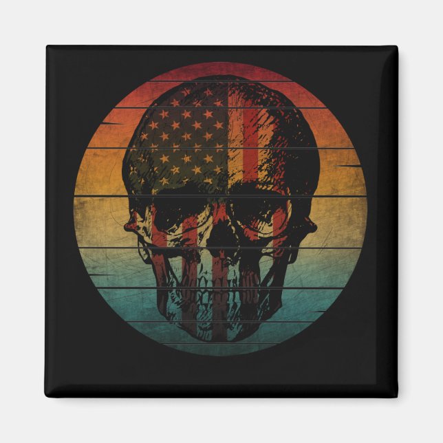 SKULL VINTAG AMERICAN FLAG GIFT MAGNET (Vorne)