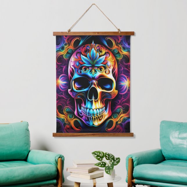 Skull Wall Tapestry Wandteppich Mit Holzrahmen (Wohnzimmer)