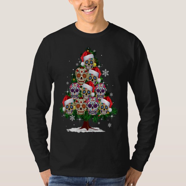 Skull Weihnachtsbaum Mexican Blume Sugar Skull T-Shirt (Vorderseite)