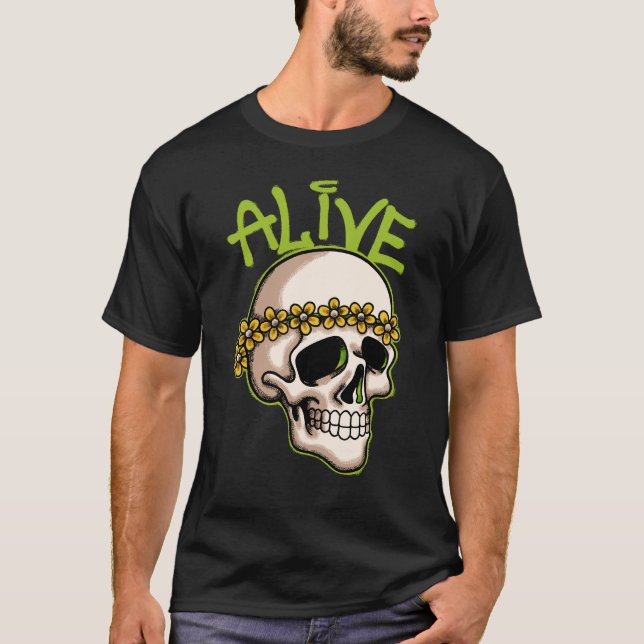 Skull with Flowers streetwear T-Shirt (Vorderseite)