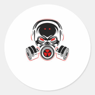 Skull with gas mask runder aufkleber