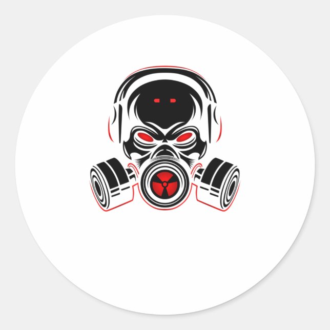 Skull with gas mask runder aufkleber (Vorderseite)