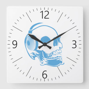 Skull with headphones quadratische wanduhr
