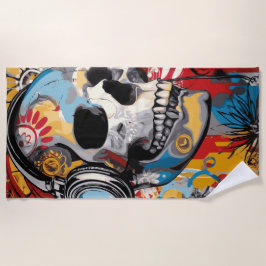 Skull With Headphones Urban Music Art Strandtuch