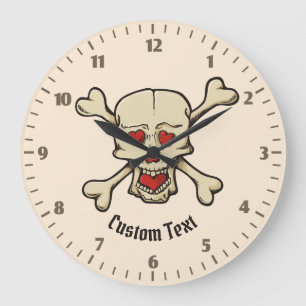 Skull with Hearts Große Wanduhr