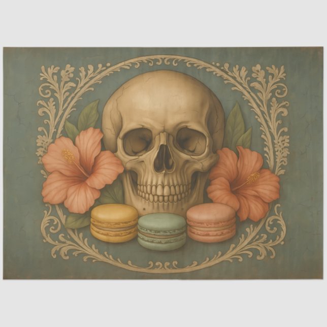 Skull with Macarons  | Vintage Skull Decoupage Seidenpapier (Vorderseite)