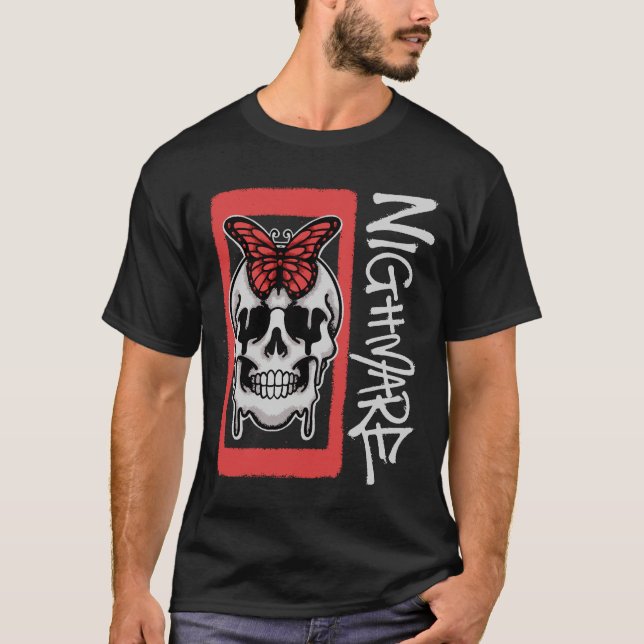 Skull with Red Butterfly Streetwear T-Shirt (Vorderseite)