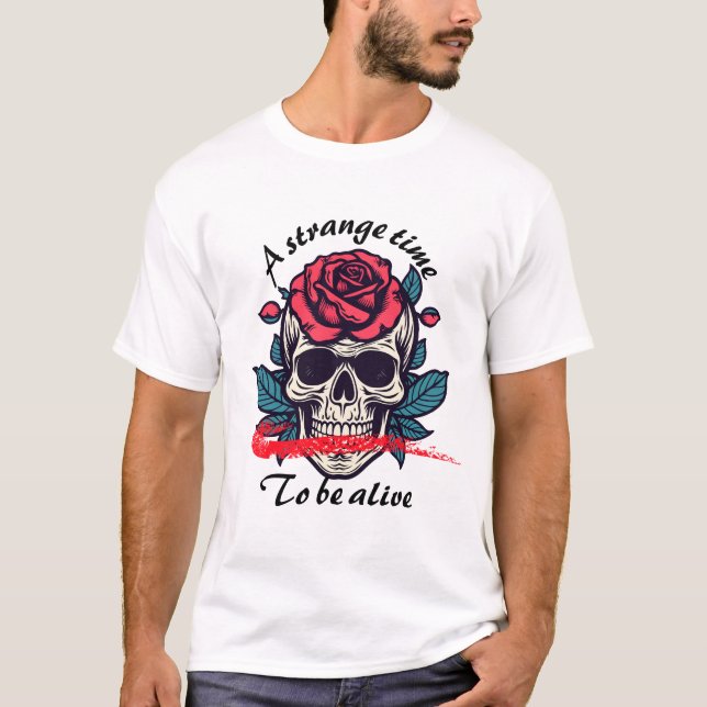 Skull with Rose – Dark Gothic Floral Design T-Shirt (Vorderseite)