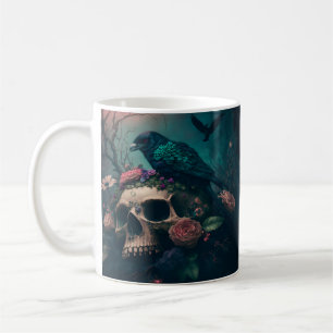 Skull with Roses and Crow Goth Art Kaffeetasse