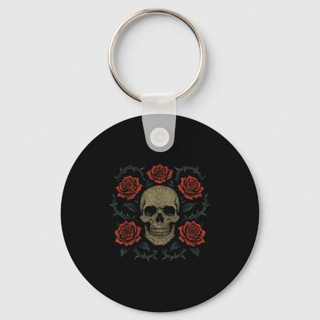 Skull With Roses Gothic Floral Dark Aesthetic Appa Schlüsselanhänger (Vorderseite)