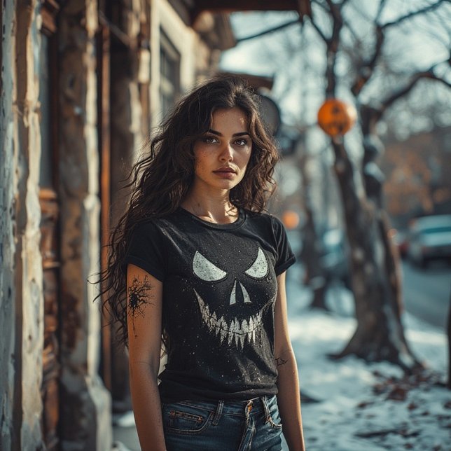 skull with sharp teeth and glaring eyes,halloween Tri-Blend shirt (Von Creator hochgeladen)