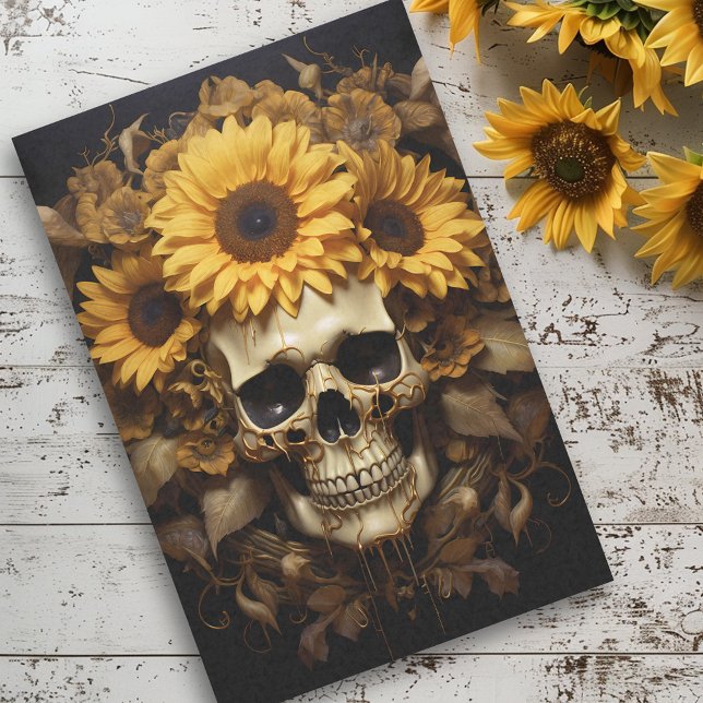 Skull with Sunflowers Gold Seidenpapier (Von Creator hochgeladen)