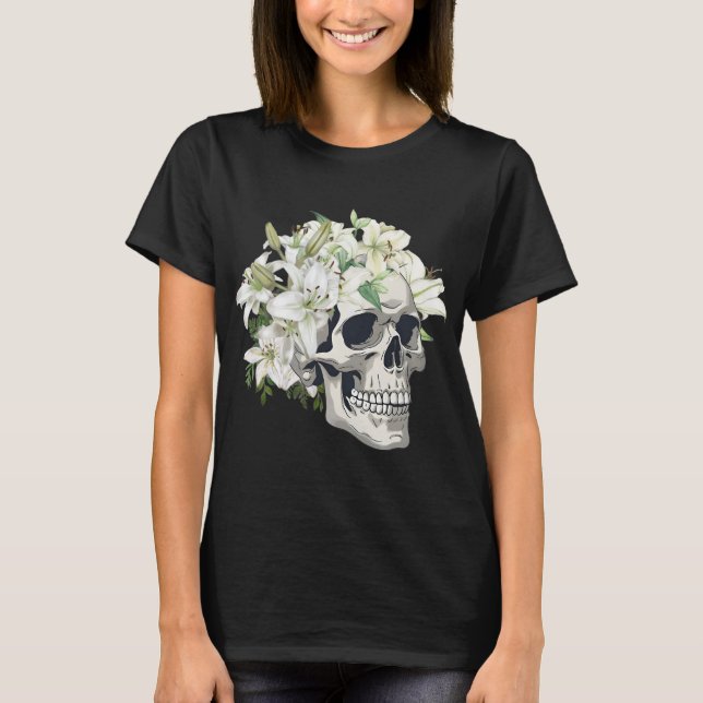 Skull with White Lilies  WOMEN'S T SHIRT (Vorderseite)