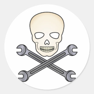 Skull & X-Wrench Runder Aufkleber