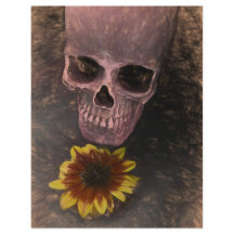Skull Yellow Sunflower Gothic Vintag Sepia Sketch