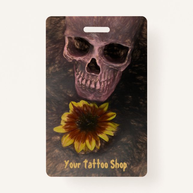 Skull Yellow Sunflower Gothic Vintag Sepia Sketch Ausweis (Vorderseite)
