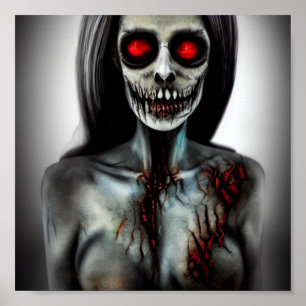 Skull Zombie Witch Spooky Eyes Frau Poster