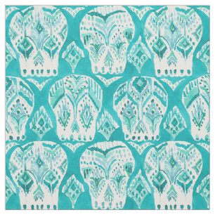 SKULLAGOG Aqua Boho schickes Ikat Schädel-Muster Stoff