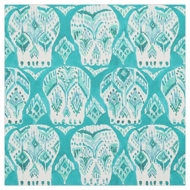 SKULLAGOG Aqua Boho schickes Ikat Schädel-Muster Stoff (Muster)