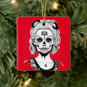 SKULLHEAD FRAU KERAMIKORNAMENT