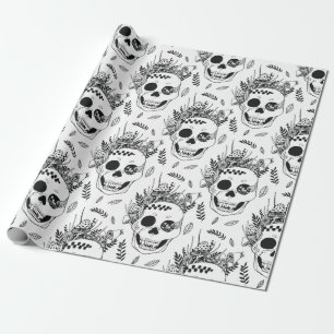 Skulls and Mushrooms Halloween cute spooky pattern Geschenkpapier