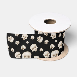 Skulls auf Black Satin Ribbon - Gotisches Hallowee Satinband