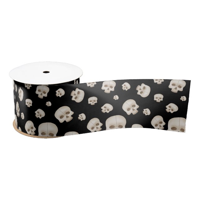 Skulls auf Black Satin Ribbon - Gotisches Hallowee Satinband (Spule)