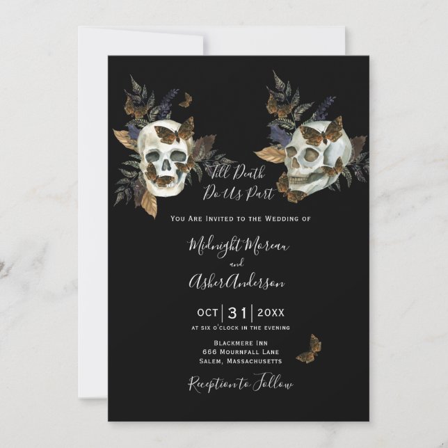Skulls bis zum Tod tun uns TeilGotische Hochzeit Einladung (Vorderseite)