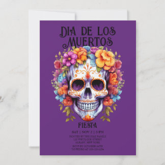 Skulls Blume Lila Dia de los Muertos Party Einladung