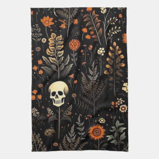 Skulls Blume und Grünes Schwarzes Halloween Geschirrtuch