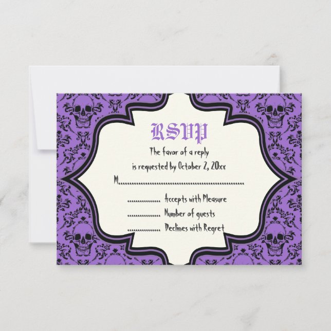 Skulls Damask Halloween Hochzeitskarte RSVP (Vorderseite)